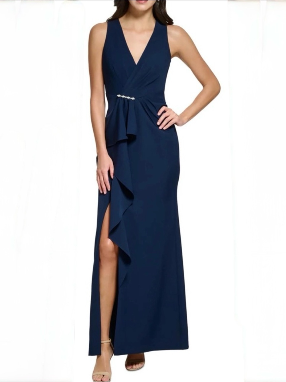 ELIZA J Ruffled Long Evening Dress NEW Navy Size 6